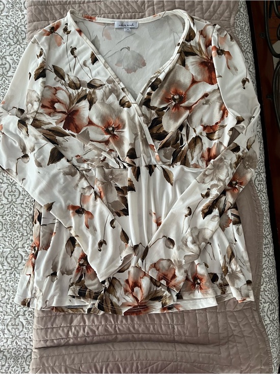 white birch Tops - white birch Cream Floral Wrap Blouse with Brown & Rust Blooms